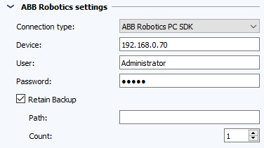 Image: Job configuration, ABB Robotics settings section