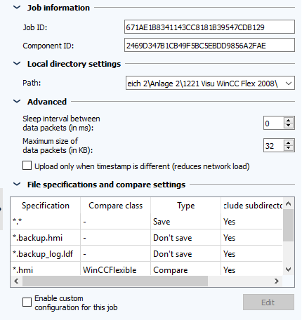 Image: Job Configuration, Local directory settings and Advanced sections