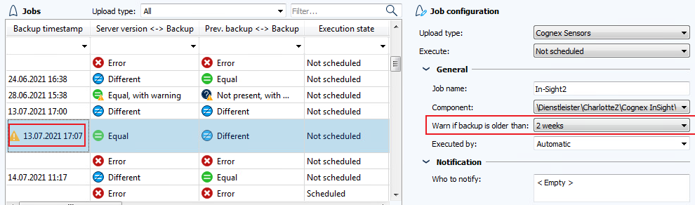 Image: Job Configuration, Warn if backup is older than