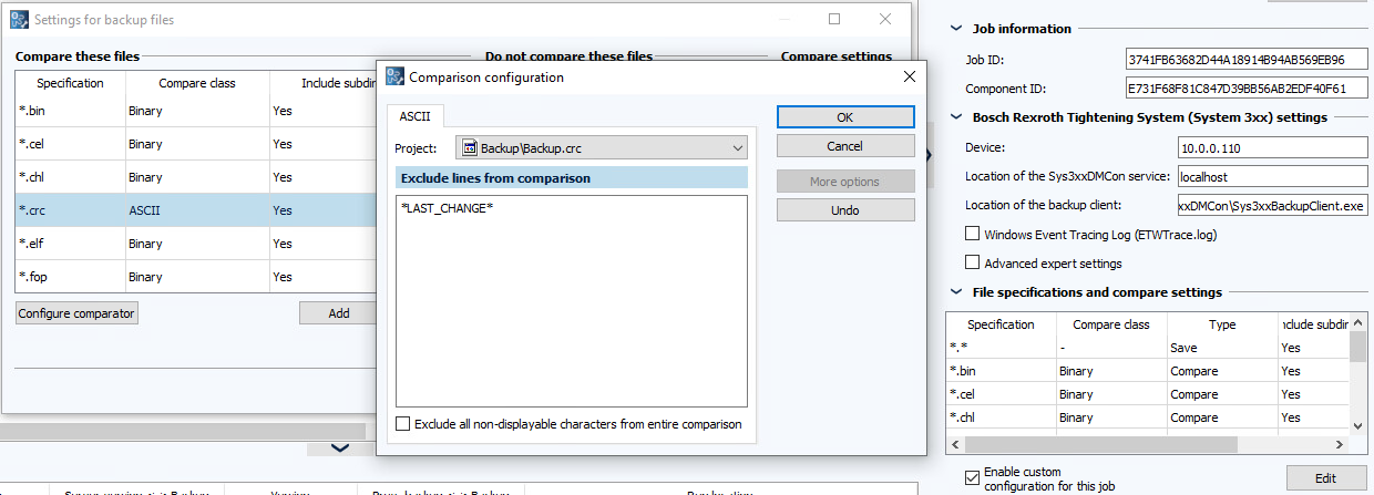 Image: Configuring comparisons dialog, CRC files