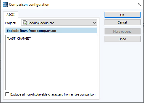 Image: Configuring comparisons dialog, CRC files