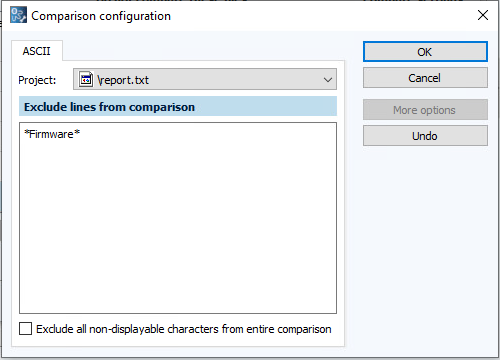 Image: Configuring comparisons dialog, TXT files