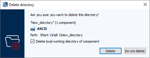 Image: Delete directory dialog, with components