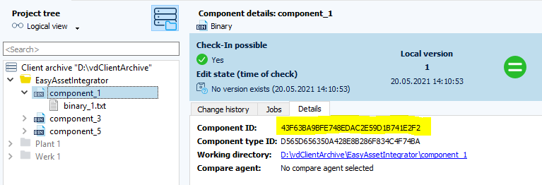 Image: Component details, Details tab, Component ID