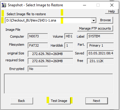 Image: Drive Snapshot, Select Image to Restore dialog