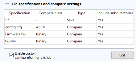 Image: Job configuration, section file specifications and comparator settings
