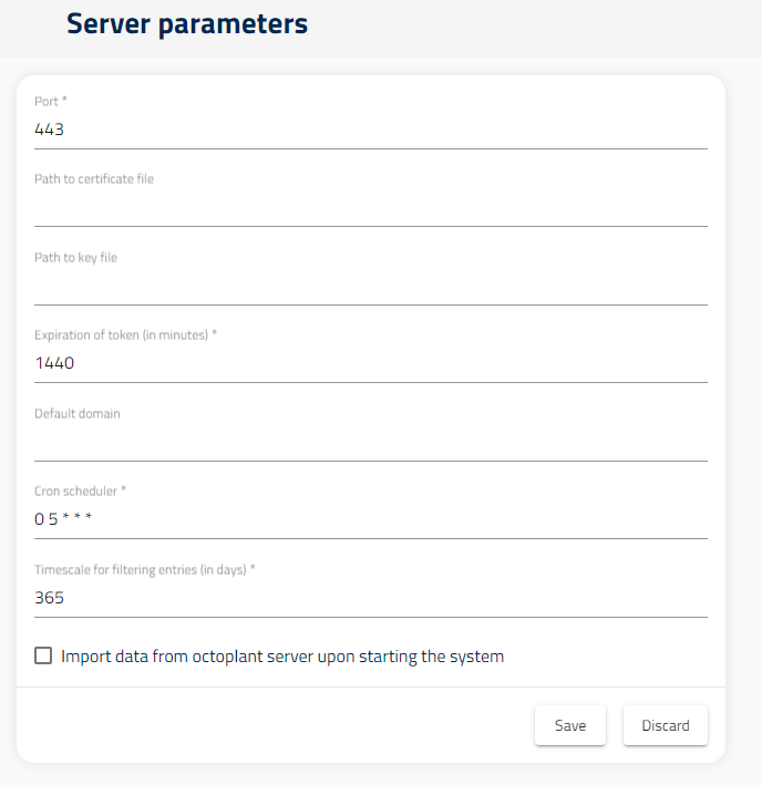Image: Server parameters dialog